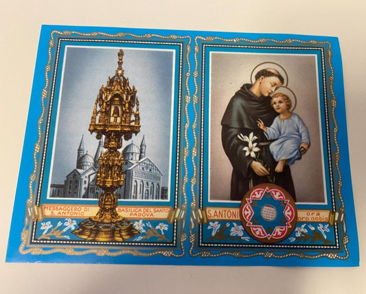 Saint Anthony of Padua Prayer Card Folder with 3rd Class Relic, New from Italy