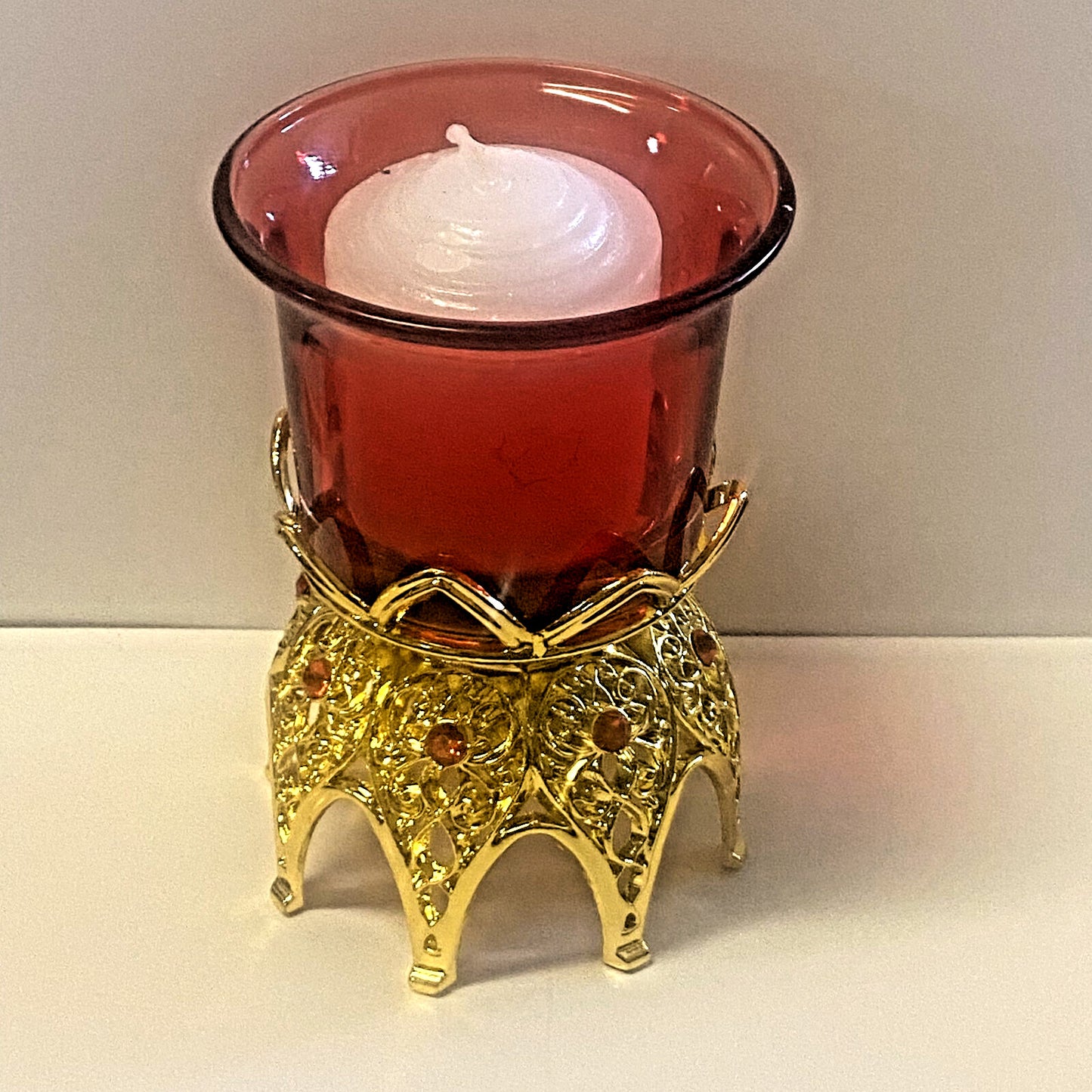 Red Votive Holder with Gold Metal Base, New #Gftshp