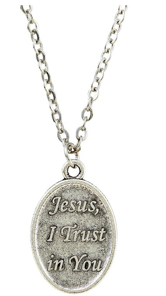 Divine Mercy prayer card with medal and 20-inch chain, Christian religious collectible by Bob and Penny Lord.
