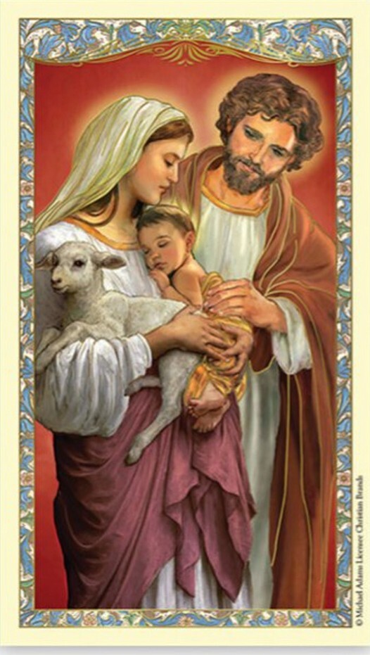 Holy Family laminated prayer card featuring religious imagery and text, from Bob and Penny Lord Journeys of Faith.