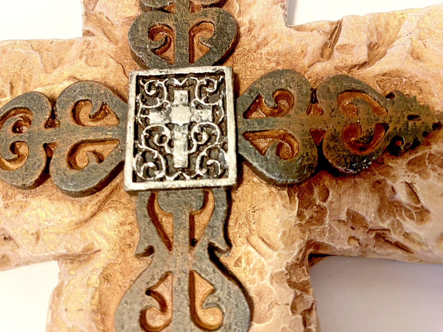 Indoor/outdoor cross sculpture titled "3 Crosses" by Bob and Penny Lord, featuring three Christian crosses, suitable for religious decor.