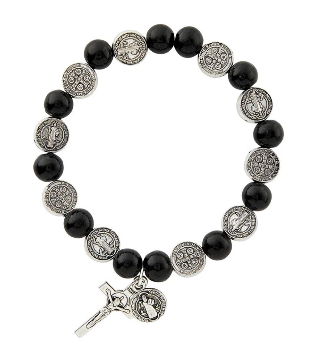 Saint Benedict Black Rosary Bracelet, New #AB-276-R2 - Journeys of Faith