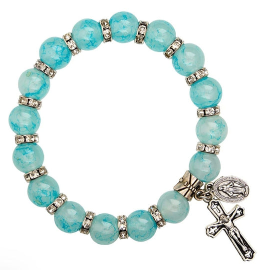 O L of the Miraculous  Medal Aqua Marbled Glass Bracelet, New #Gftshp-151 Journeys of Faith Collectibles:Religion & Spirituality:Christianity:Jewelry