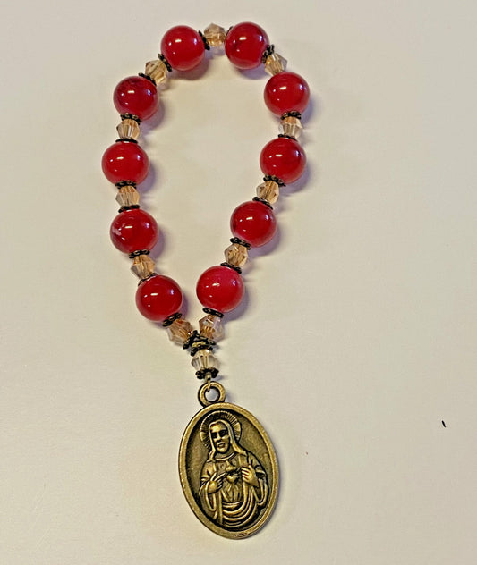 Red Marbled 1 Decade Rosary,  New, #AB-350-R2 - Journeys of Faith