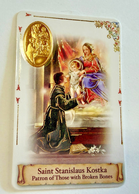 St Stanislaus Kostka(Patron of Broken Bones) Prayer Card+Medal, New #PCM-43