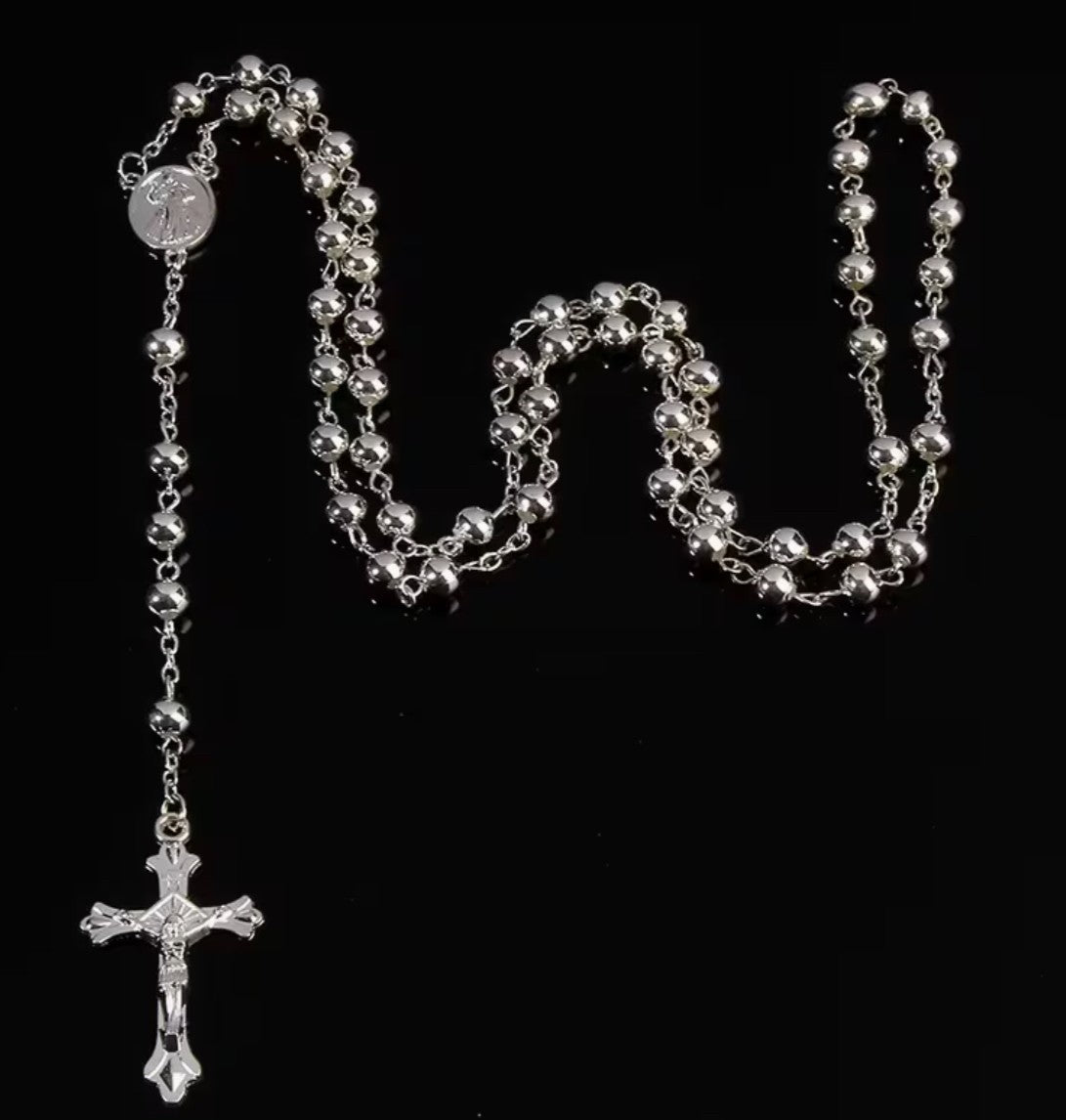 Divine Mercy and Blessed Mother, .925 Sterling Silver Rosary, New #Gftshp-229