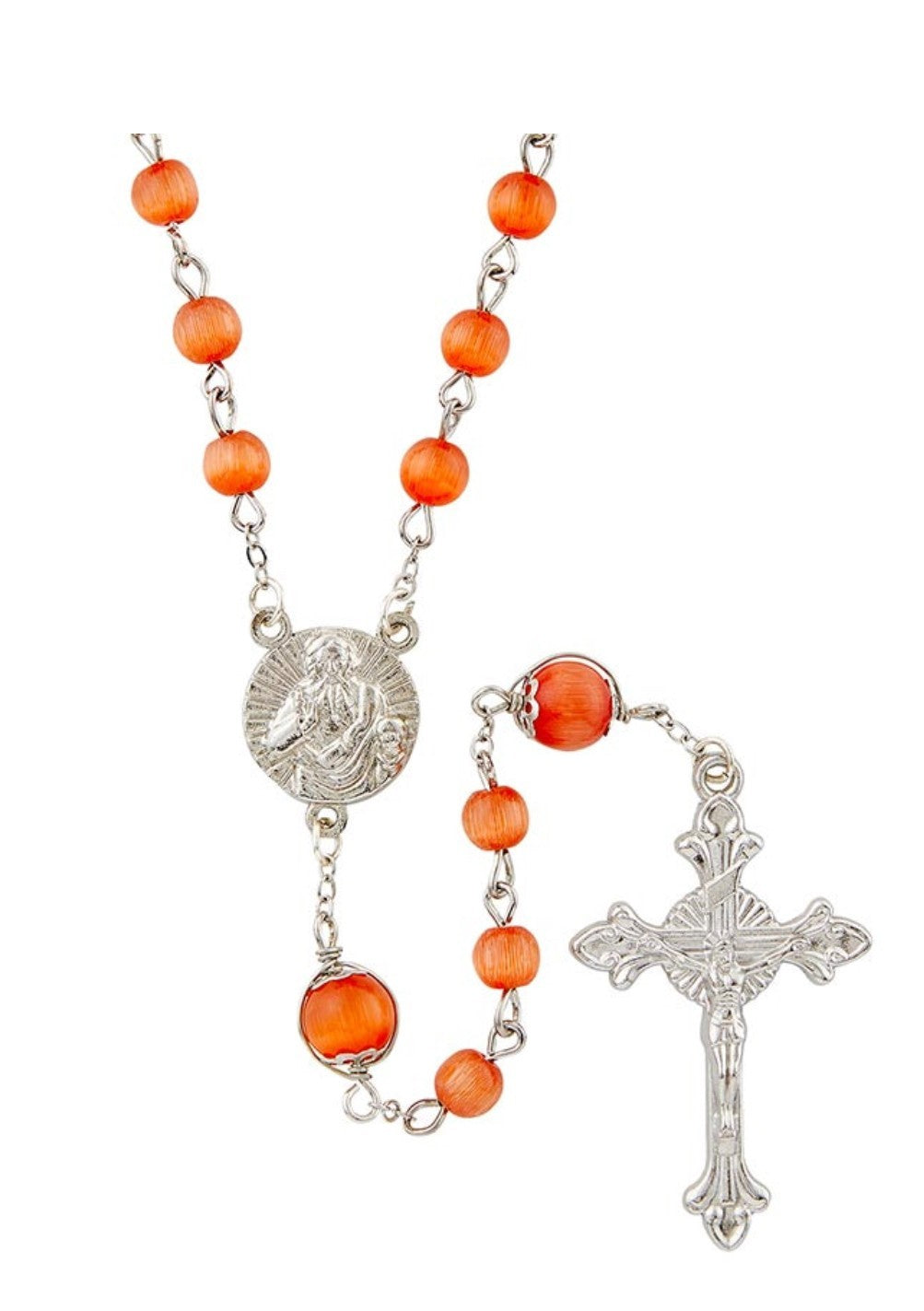 Orange Wire Wrapped Rosary with Sacred Heart Center Medal, New Gftshp-58 - Journeys of Faith