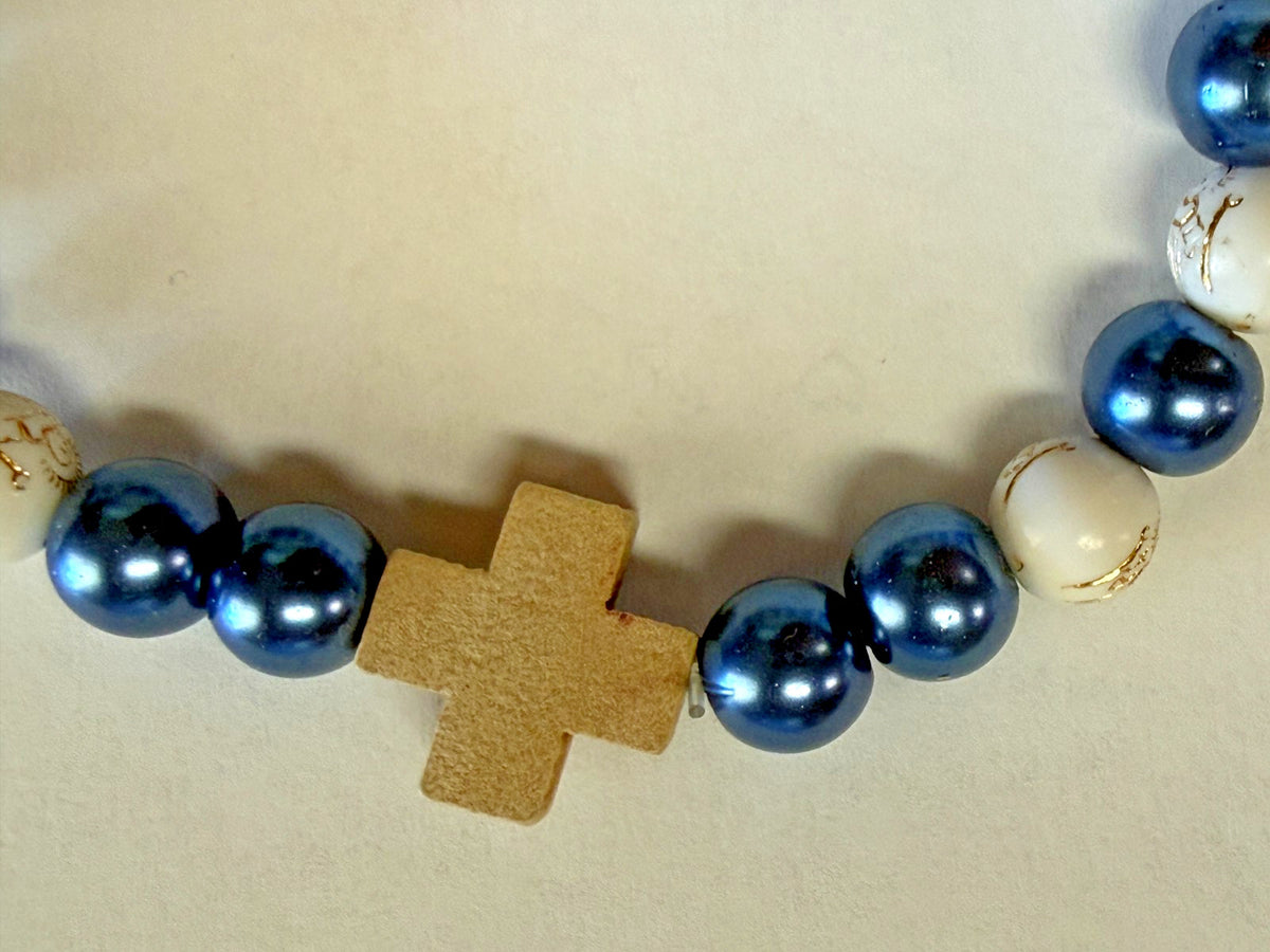 Blue and  White  Bead Wood Bracelet, New #Gftshp-272 - Journeys of Faith