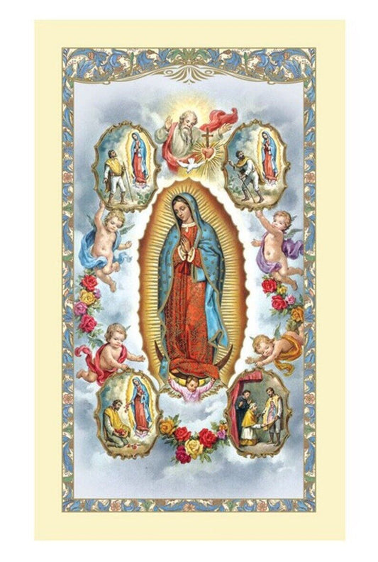 Our Lady of Guadalupe Laminated Prayer Card with Visions, New #PCL-037