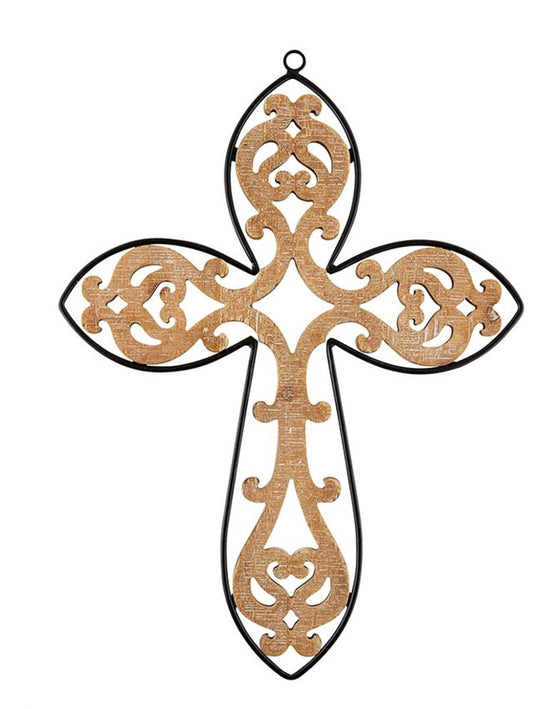 Wood & Metal Ornate Cross,  16.5" New #AB-317-R2
