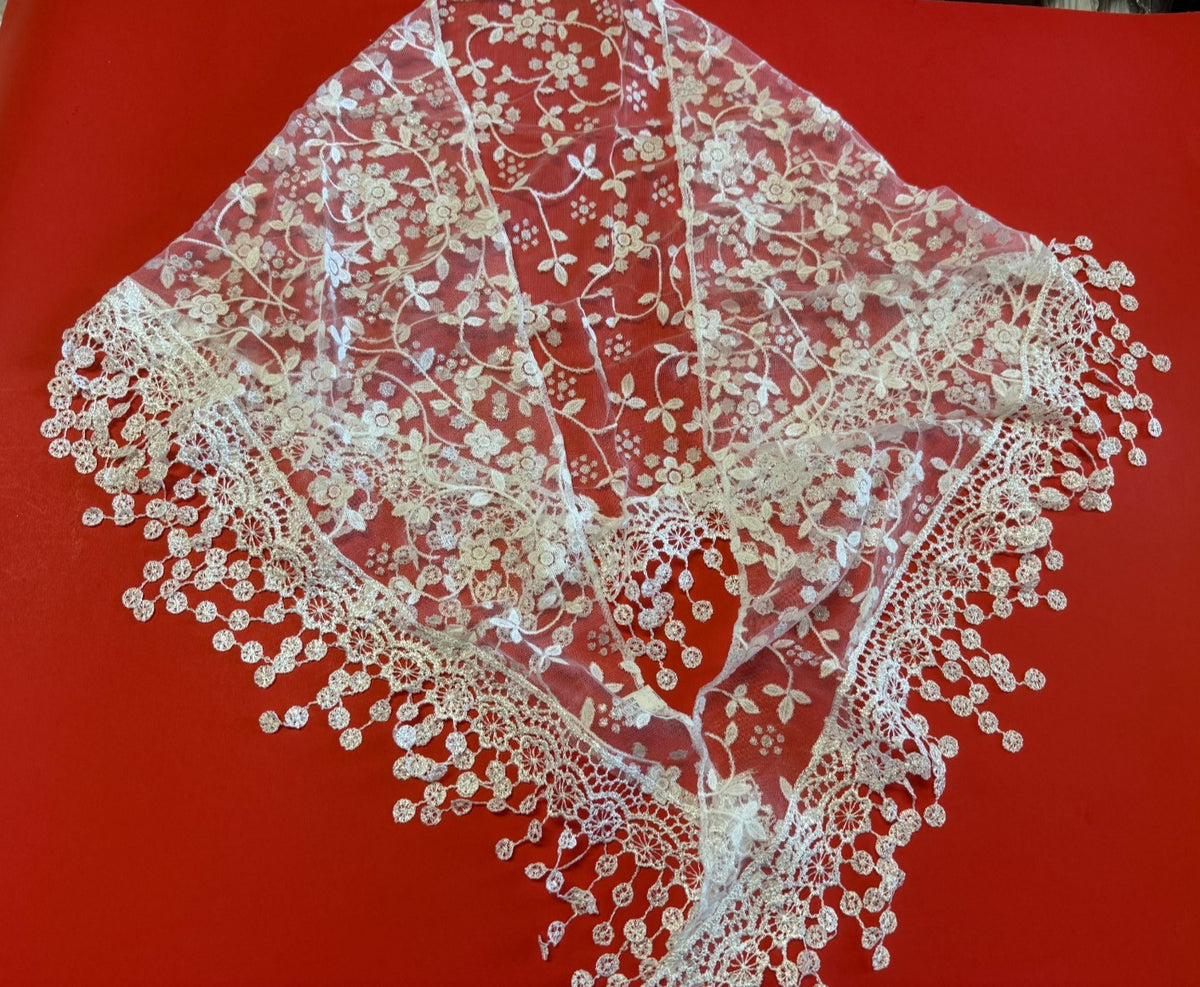 Women's  White Lace with white accents, Church Veil, New #AB-455-R2