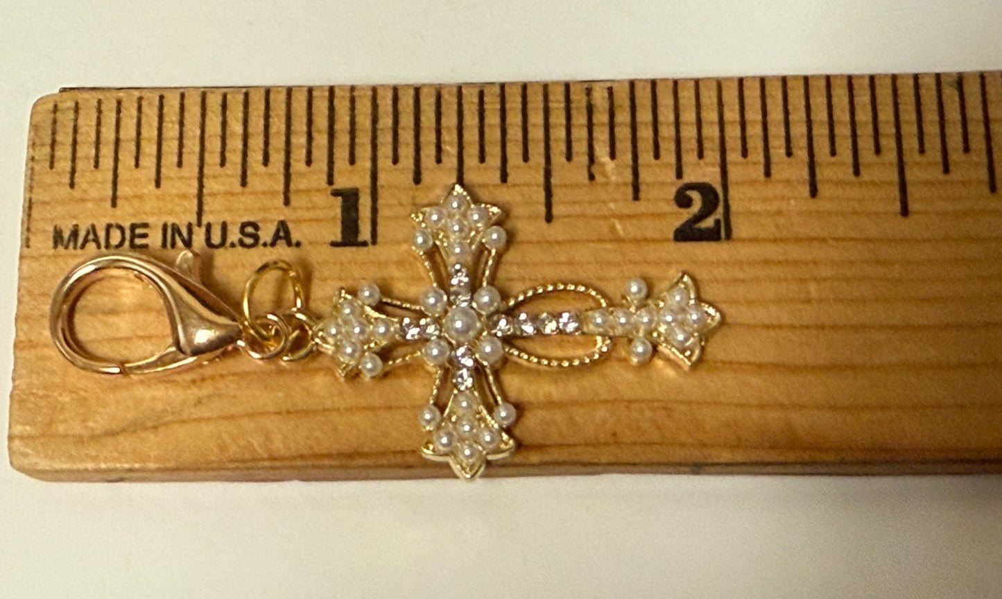 Imitation Pearl + Crystal Cross Devotional Clip, New #Gftshp-136 - Journeys of Faith