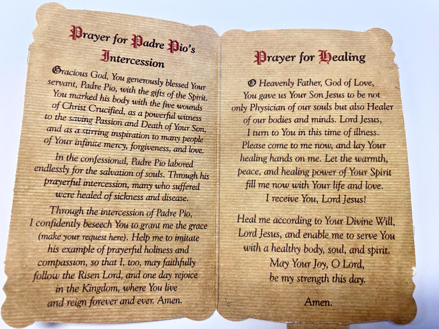 Saint Padre Pio (Patron of Healing) Prayer Card with Medal, New