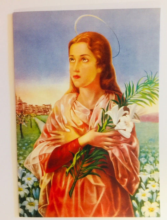 Saint Maria Goretti Bio Folder from Italy, religious collectible featuring Christian artwork, by Bob and Penny Lord.
