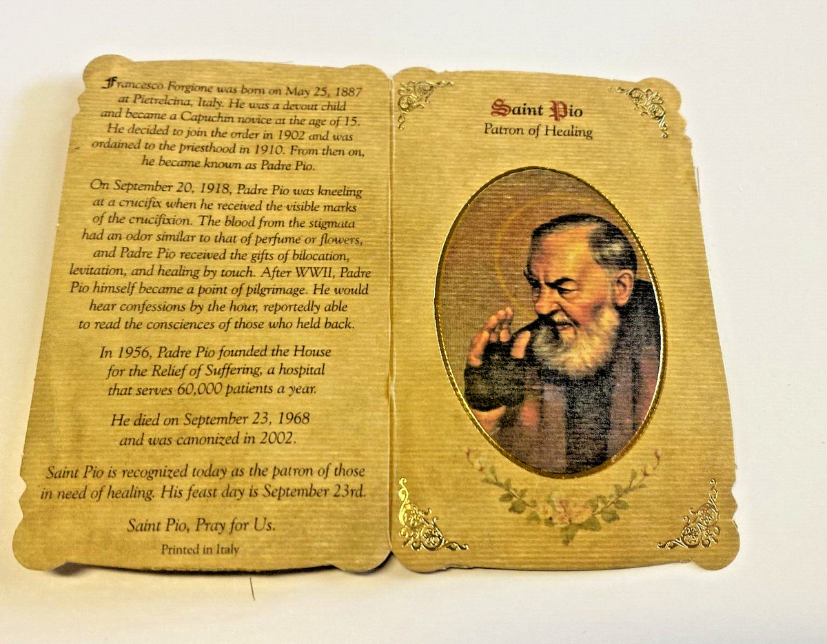 Saint Padre Pio (Patron of Healing) Prayer Card with Medal, New #PCM-025