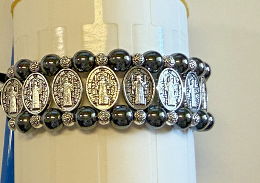 Saint Benedict Medal Hematite Rope Adjustable Bracelet, New #AB-344-R2 - Journeys of Faith
