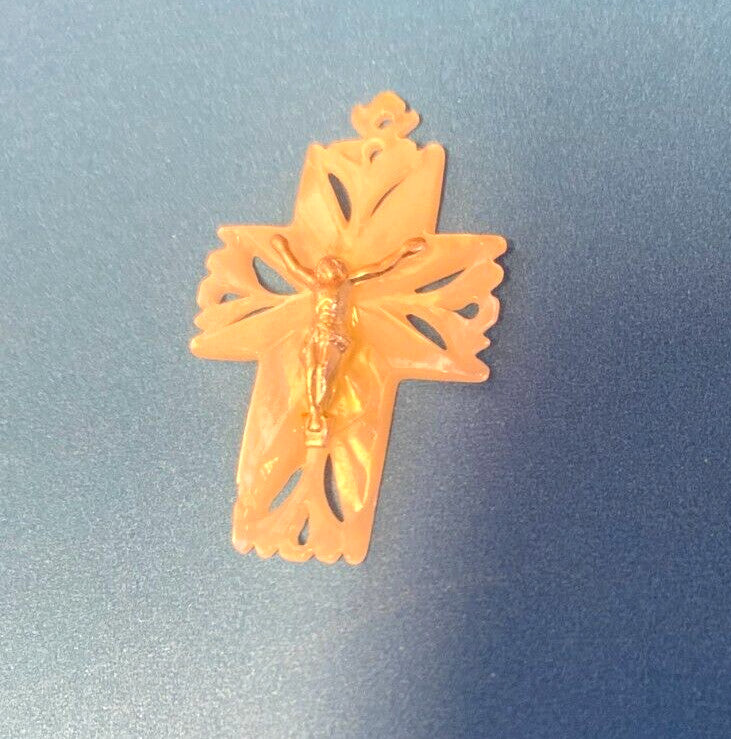 Our Lady of Perpetual Help Image + Mother of Pearl Crucifix Pendant, New - Journeys of Faith