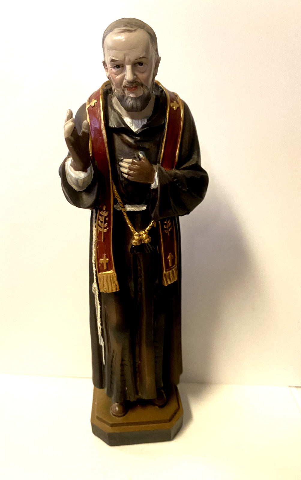 Father Padre Pio 8-inch statue by Bob and Penny Lord, depicting the Christian saint in a detailed religious figure.