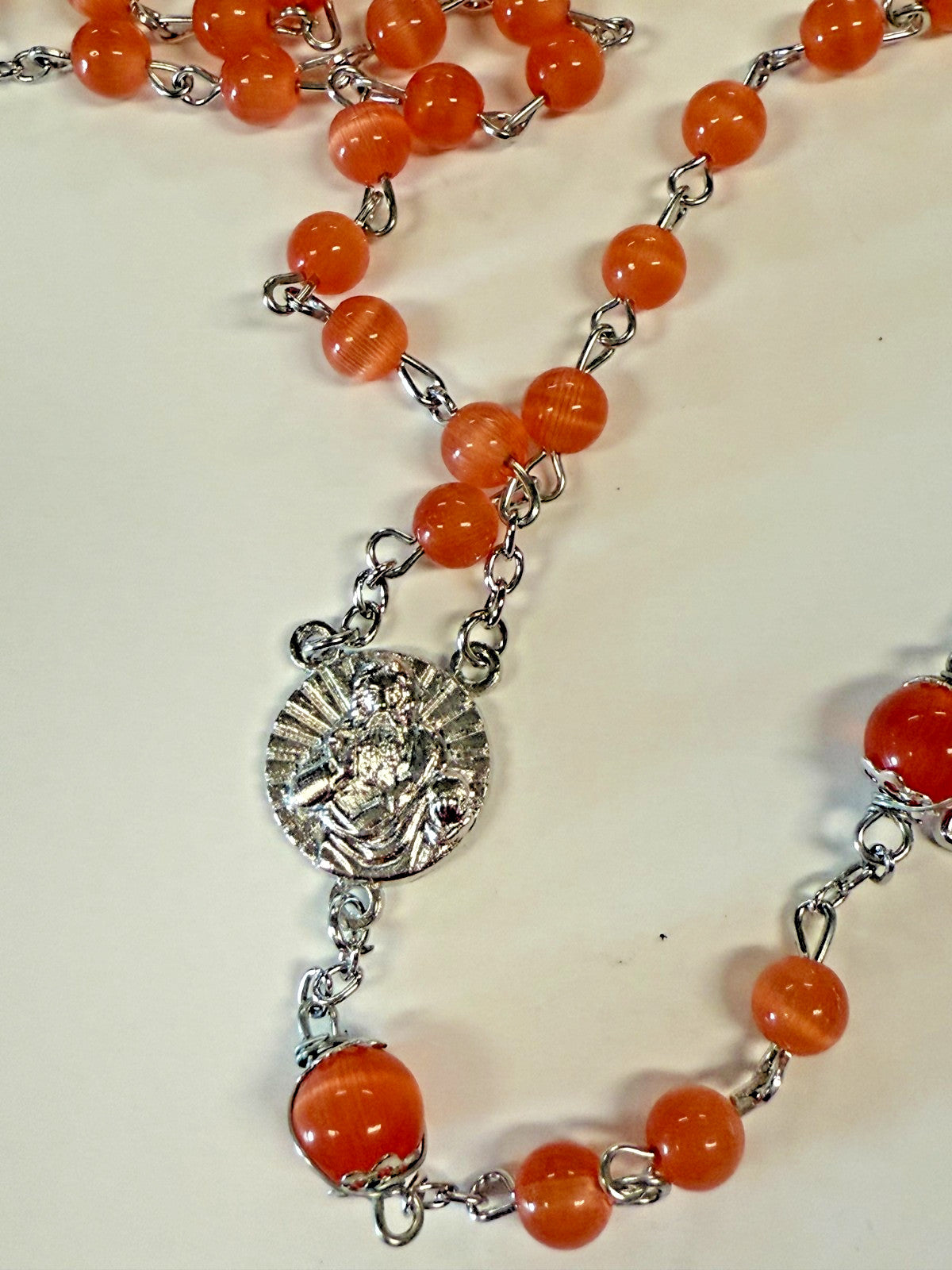 Orange Wire Wrapped Rosary with Sacred Heart Center Medal, New Gftshp-58 - Journeys of Faith