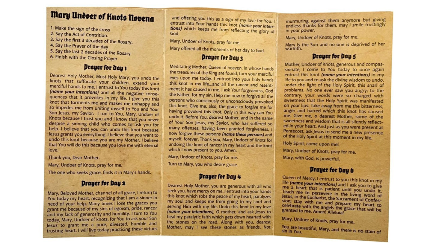 Our Lady Undoer  of Knots Novena Folded Prayer Card - Journeys of Faith