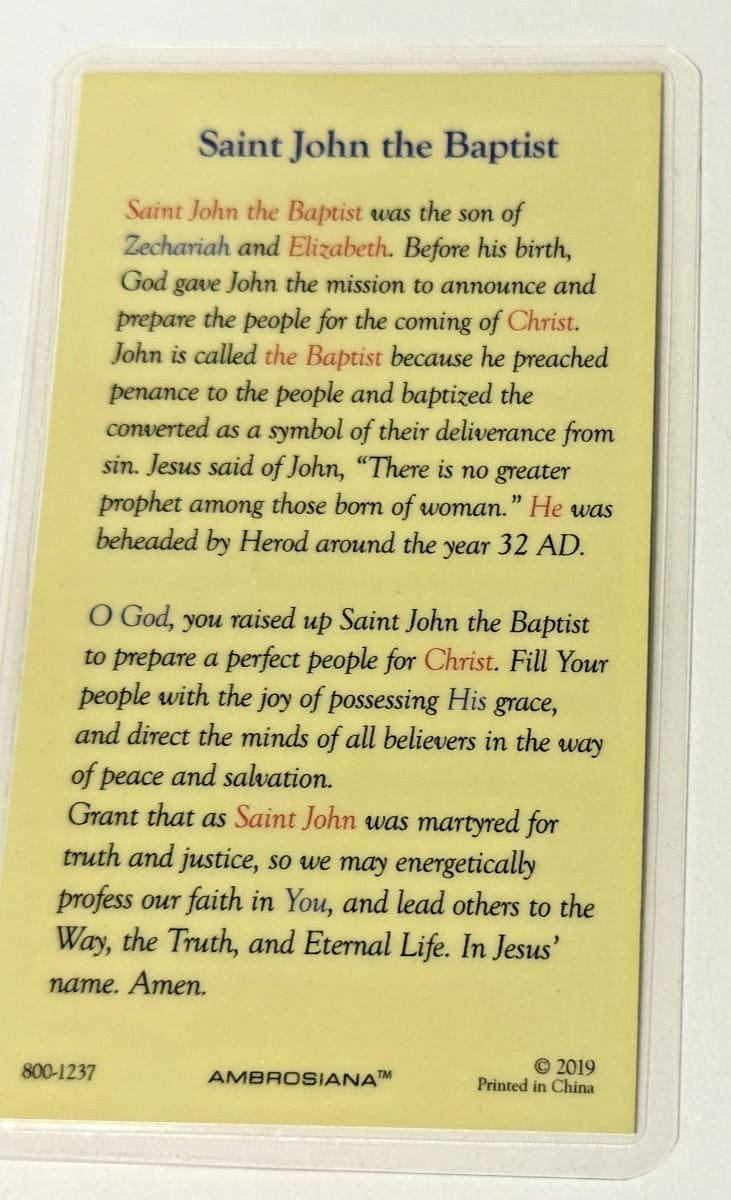 Saint John the Baptist Laminated Prayer Card, New #PCL-03 Journeys of Faith Collectibles:Religion & Spirituality:Christianity:Holy Cards
