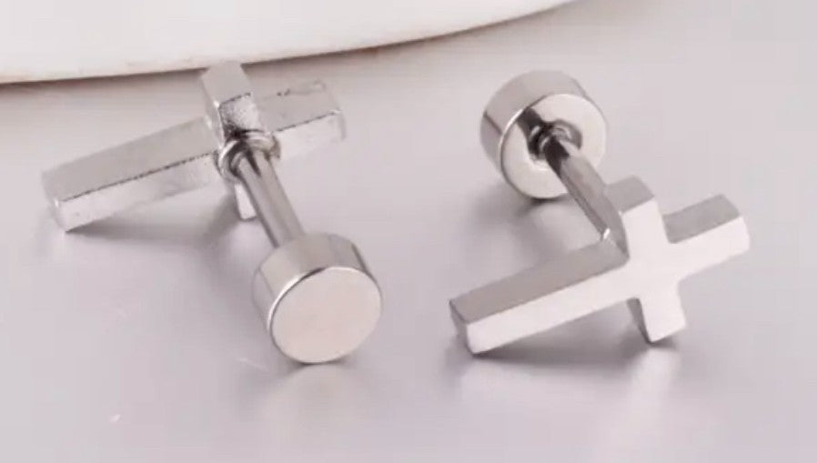 Cross Stud 10mm Earrings, New #AB-381-R2