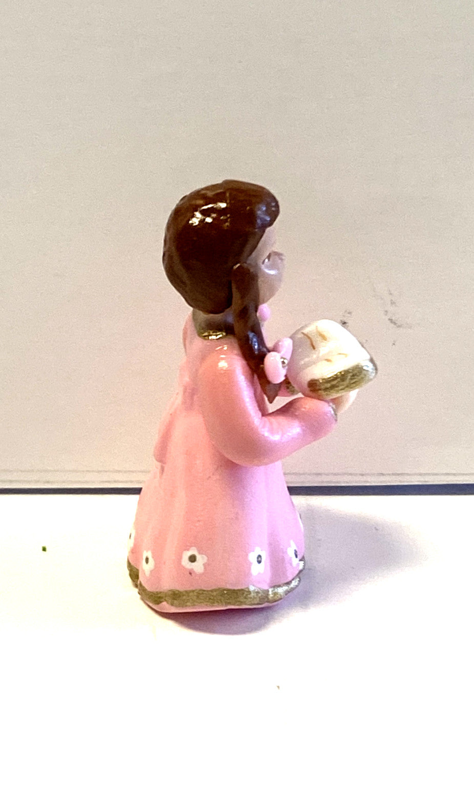 Miniature 1.75-inch statue of Mother Mary as a child, collectible religious figure by Bob and Penny Lord from Colombia.