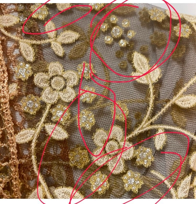 Women's brown lace church veil with delicate floral details, lightweight and sheer, designed for elegant religious or formal occasions.
