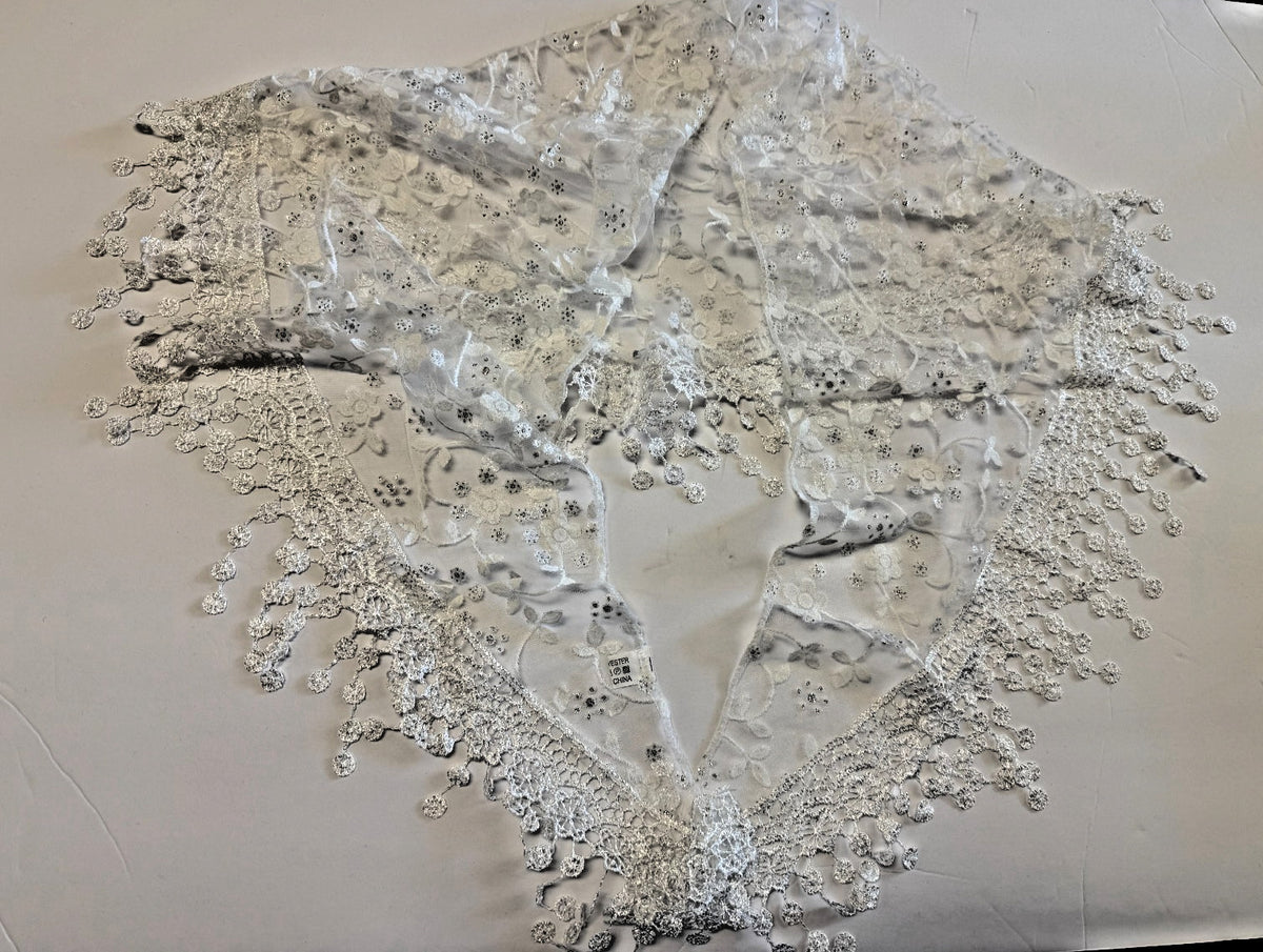 Women's  White Lace with white accents, Church Veil, New #AB-455-R2