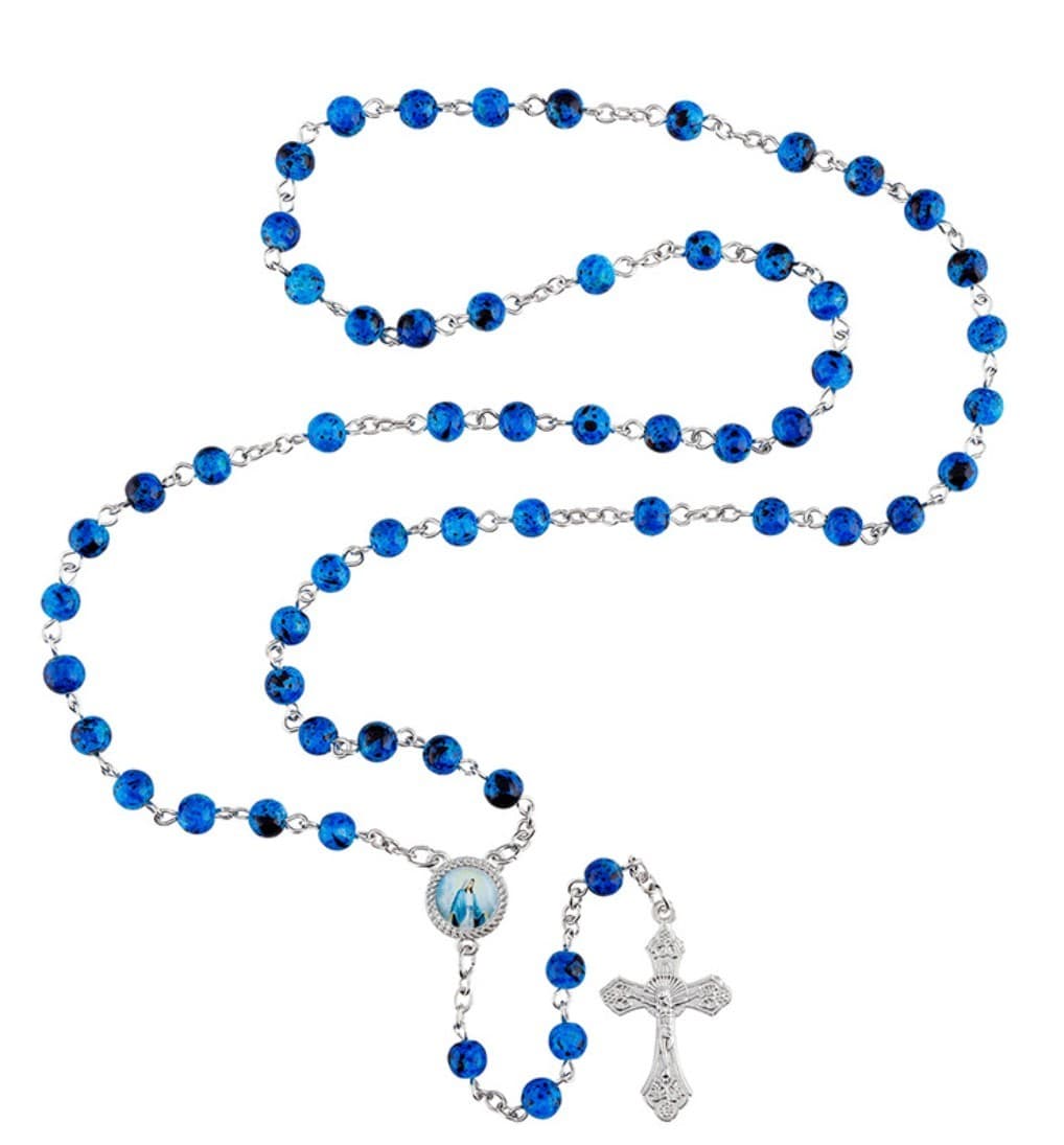 Our Lady of Grace, Blue Marble Rosary, New  #Gftshp-69 Journeys of Faith Collectibles:Religion & Spirituality:Christianity:Rosaries