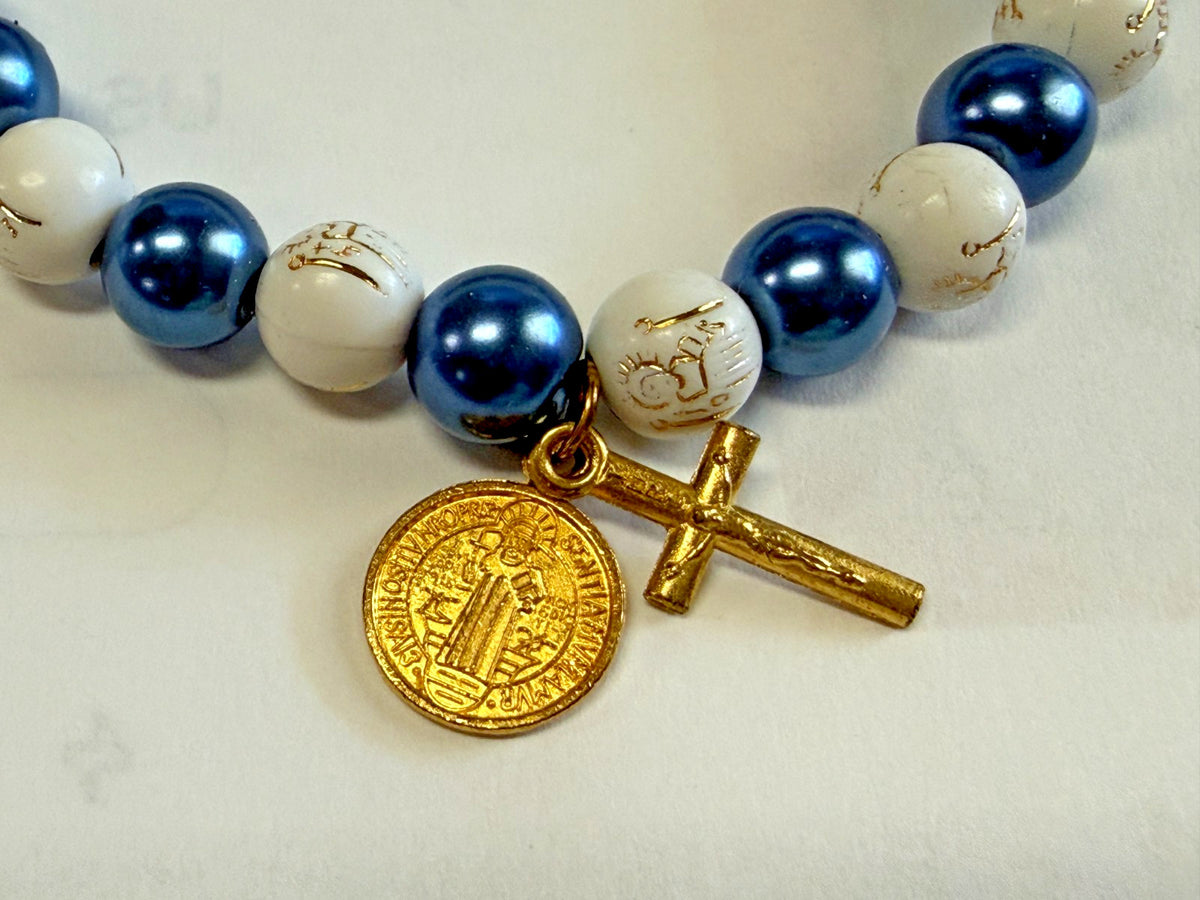 Blue and  White  Bead Wood Bracelet, New #Gftshp-272 - Journeys of Faith