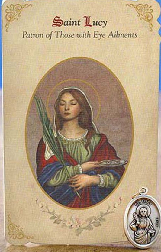 Saint Lucy(Patron St of Eye Ailments) Novena Card with Medal, New #PCM-21 - Journeys of Faith