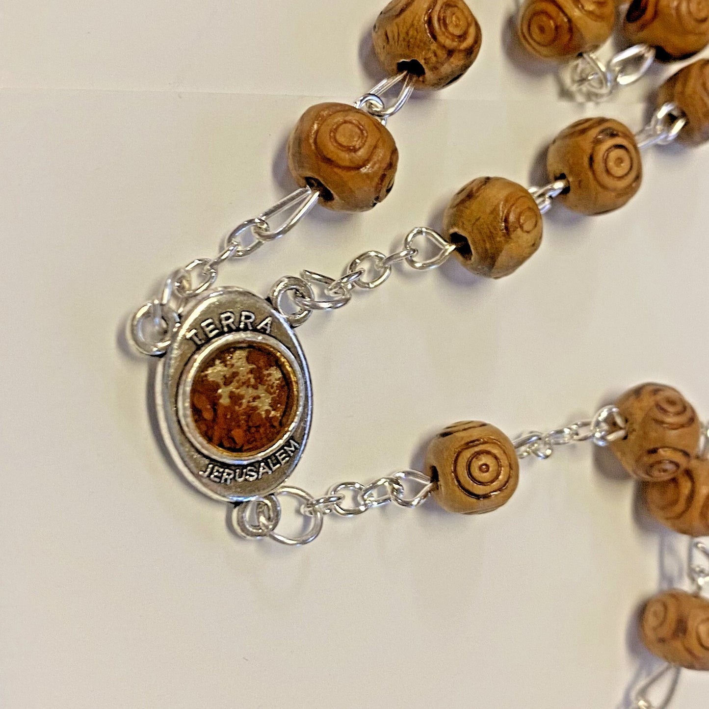 Olive Wood Rosary with Holy Soil , New from Jerusalem  #Gftshp-168