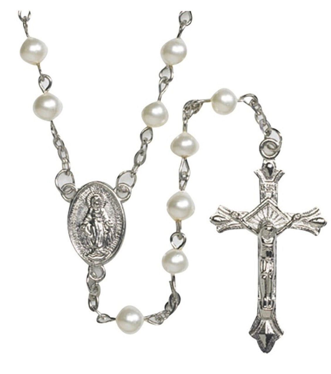 White Faux Pearl Rosary, New # AB-093 - Journeys of Faith