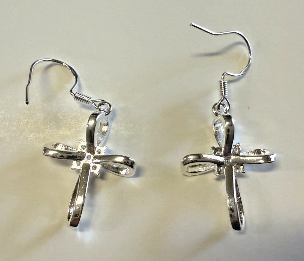 .925 Sterling Silver 1.50" Cross Earrings, New #AB-380-R2 - Journeys of Faith