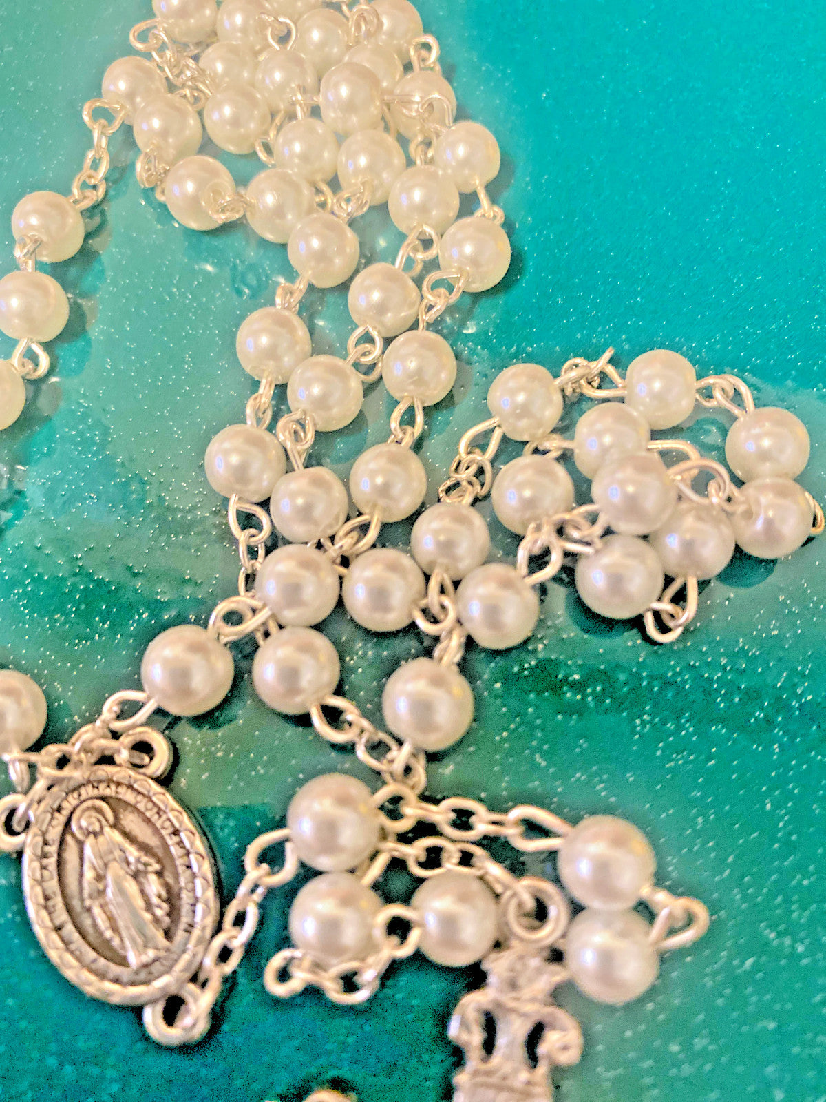 White Faux Pearl Rosary, New # AB-093 - Journeys of Faith