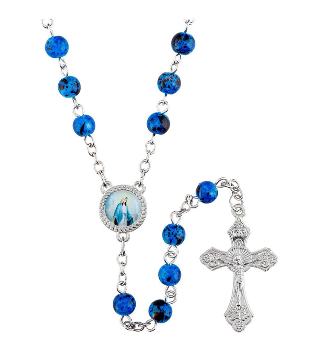 Our Lady of Grace, Blue Marble Rosary, New  #Gftshp-69 - Journeys of Faith