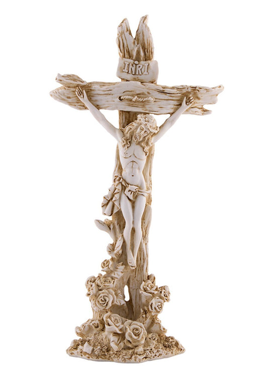 White Roses Distressed 10.75" Standing Crucifix,  New #AB-186 - Journeys of Faith