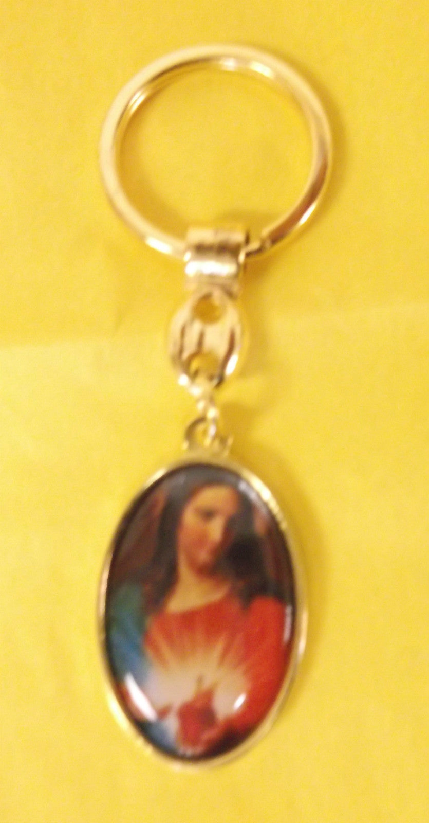 Gold tone Saint Clare of Montefalco and Sacred Heart key chain with two images, religious medals from Italy by Bob and Penny Lord.