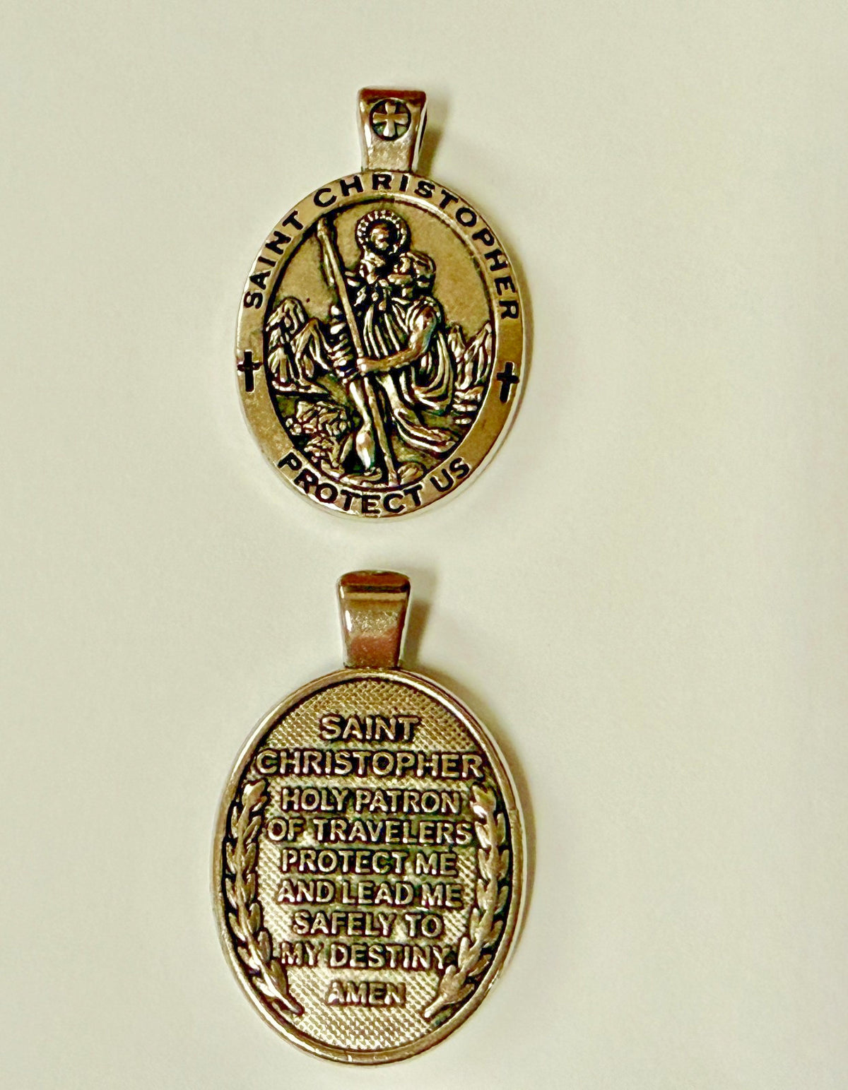 Saint Christopher 1.5" Silvertone Oval Medal, New #MD-070 - Journeys of Faith