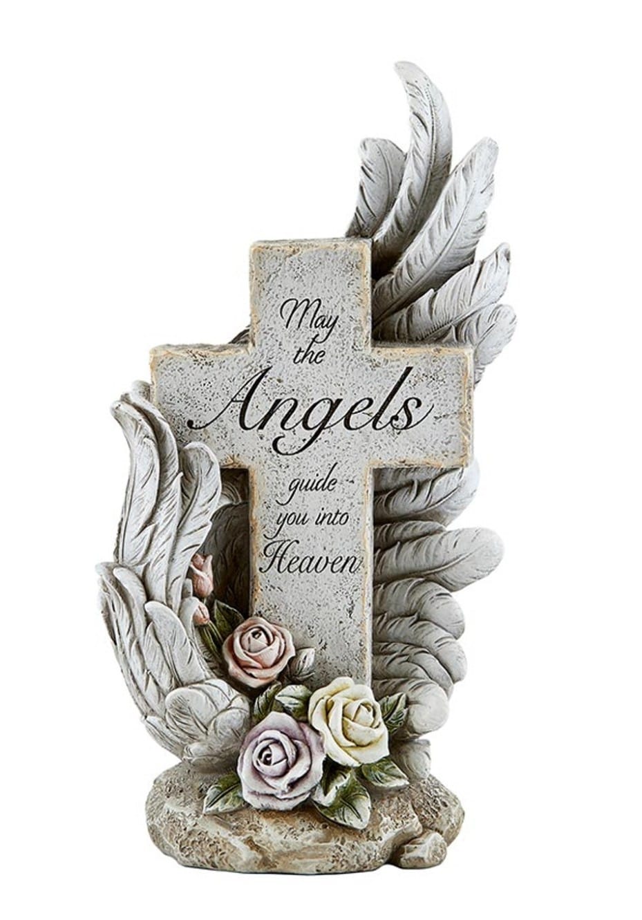 Avalon Gallery 10-inch angel wing wrapped cross figurine, detailed home decor piece with intricate design and elegant craftsmanship.