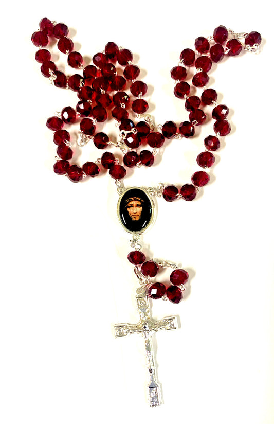 Handmade Crucified Jesus Christ rosary with beads, crafted in Colombia, featuring religious Christian symbolism and intricate details.