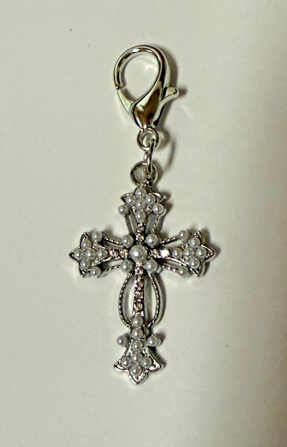 Imitation Pearl + Crystal Cross Devotional Clip, New #Gftshp-133 Journeys of Faith Collectibles:Religion & Spirituality:Christianity:Medals