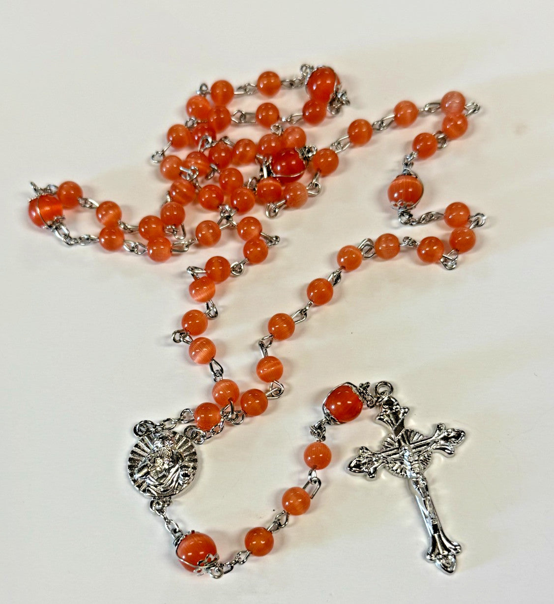 Orange Wire Wrapped Rosary with Sacred Heart Center Medal, New Gftshp-58 - Journeys of Faith