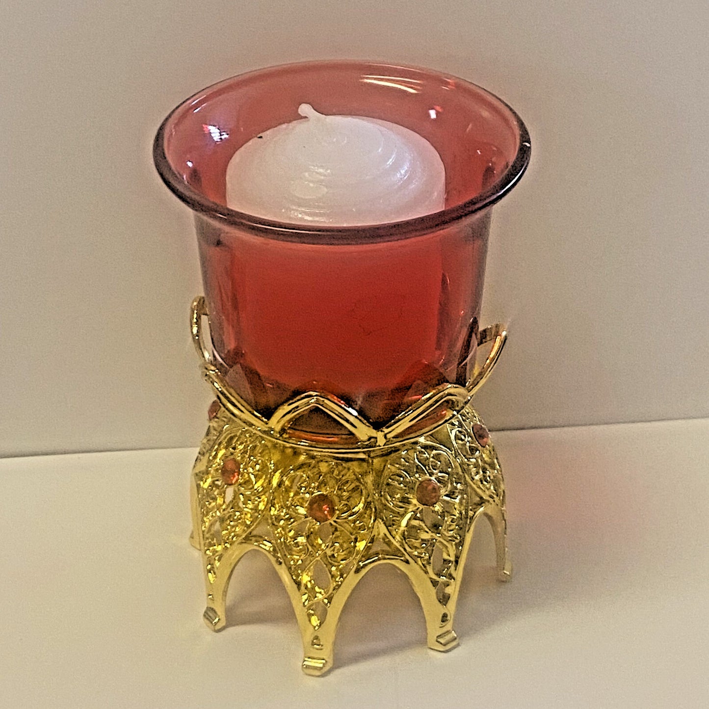 Red Votive Holder with Gold Metal Base, New #Gftshp
