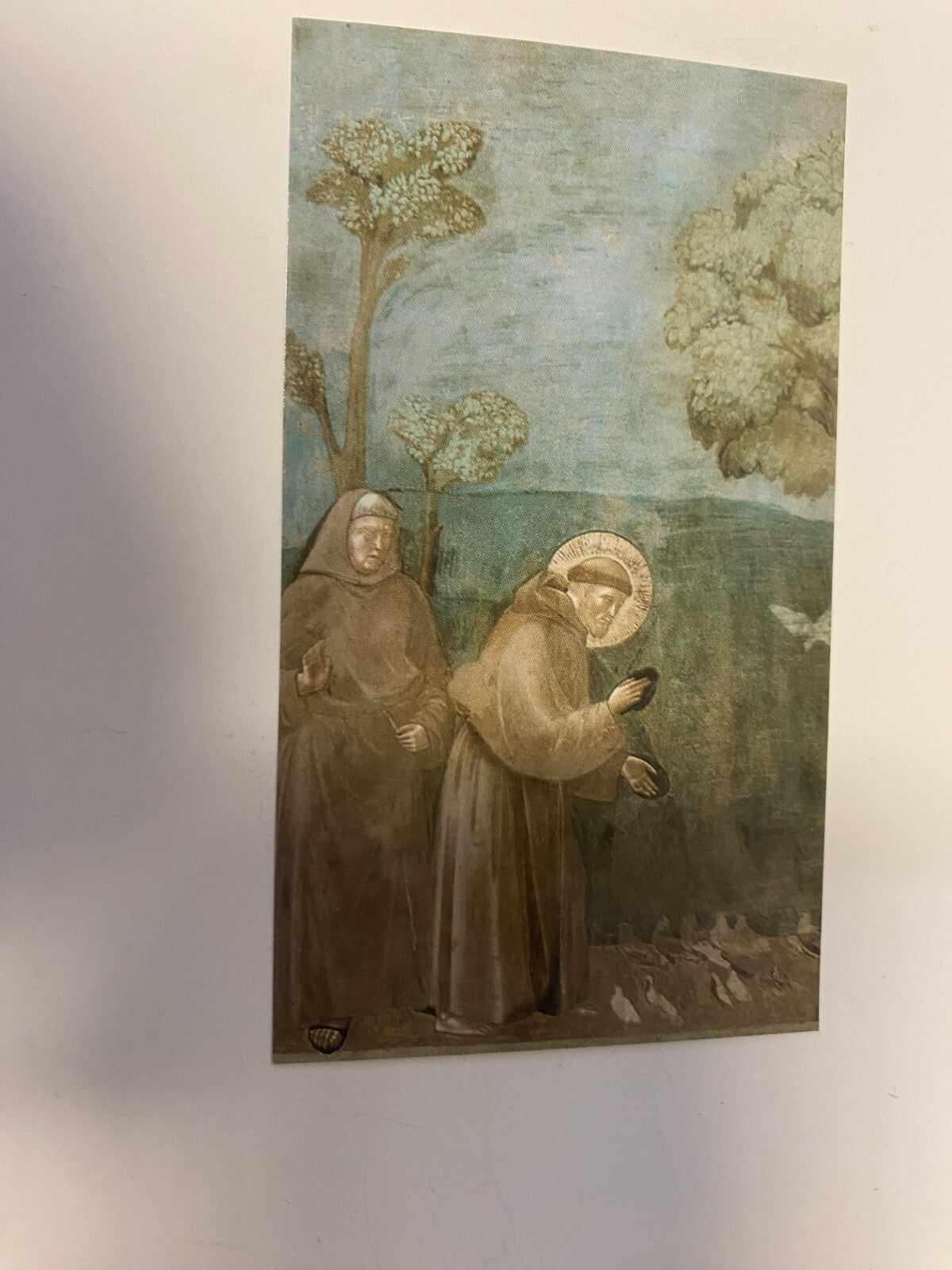 San Francisco de Assisi Holy Card with prayer from Journeys of Faith, featuring religious imagery and Christian symbolism.