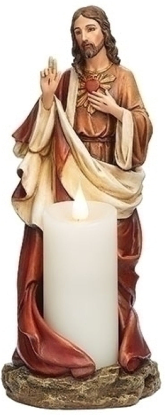 Sacred Heart Of Jesus Candle Holder 10" Statue, New #RM-025