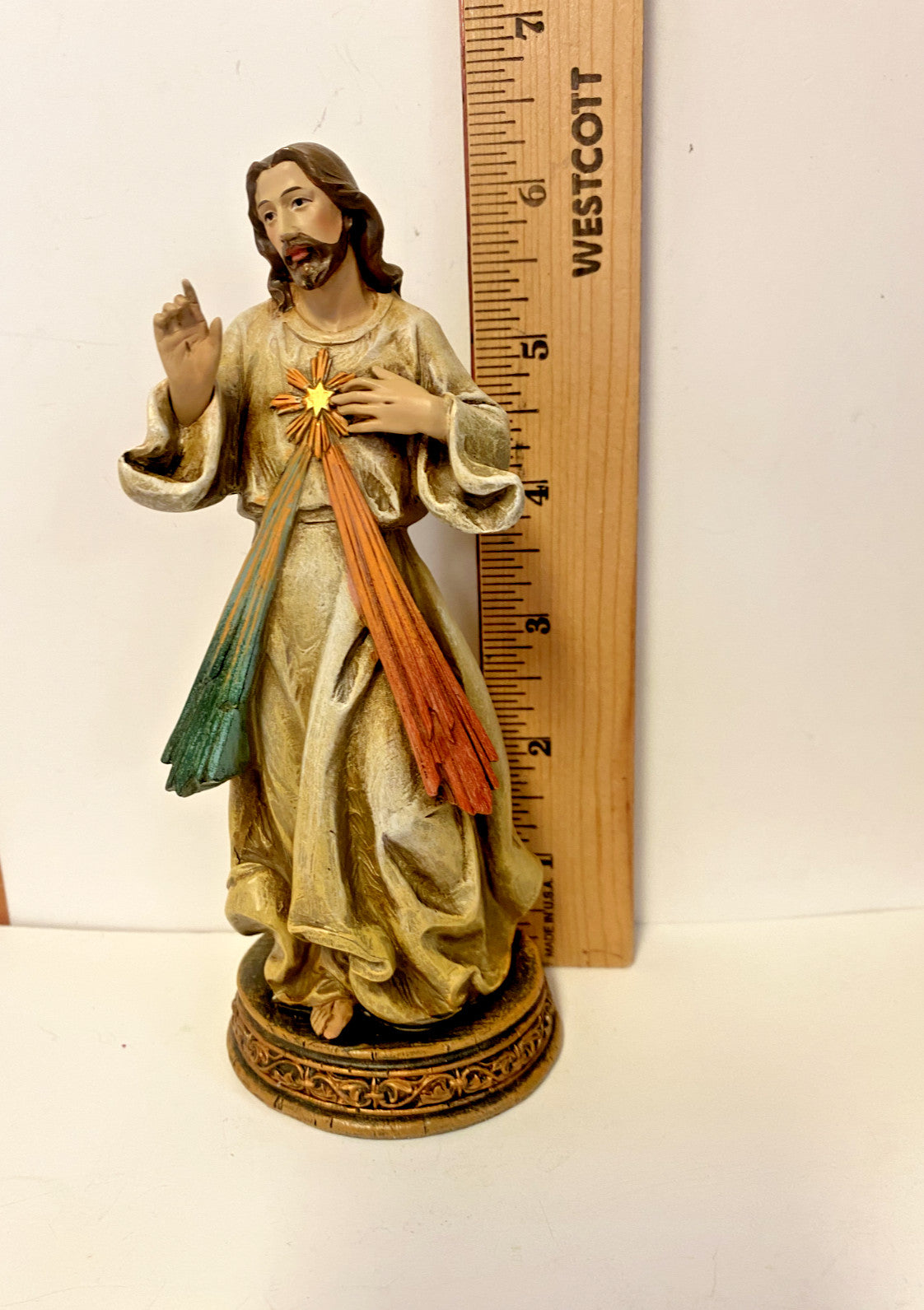 Divine Mercy 6.5-inch Christian statue by Bob and Penny Lord, featuring religious figure with detailed craftsmanship and serene expression.