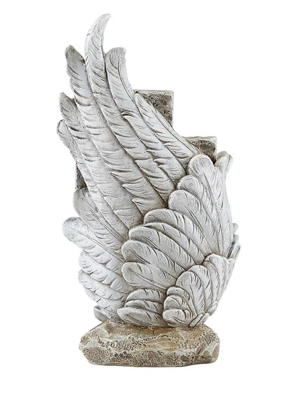 Angel's wing wrapped cross 10-inch figurine by Avalon Gallery, detailed home decor sculpture with angelic design and intricate craftsmanship.