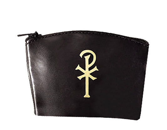 Black 3" Zip Rosary Pouch,  with Chi-Rho  Inscription, New #AB-293-R2